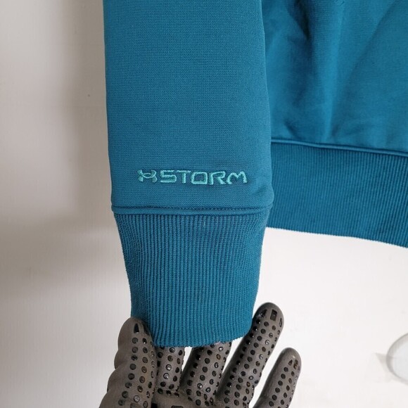 Under Armour Semi Fitted Hoodie Teal Long Sleeve Pullover Sweatshirt Size Large - Picture 6 of 12